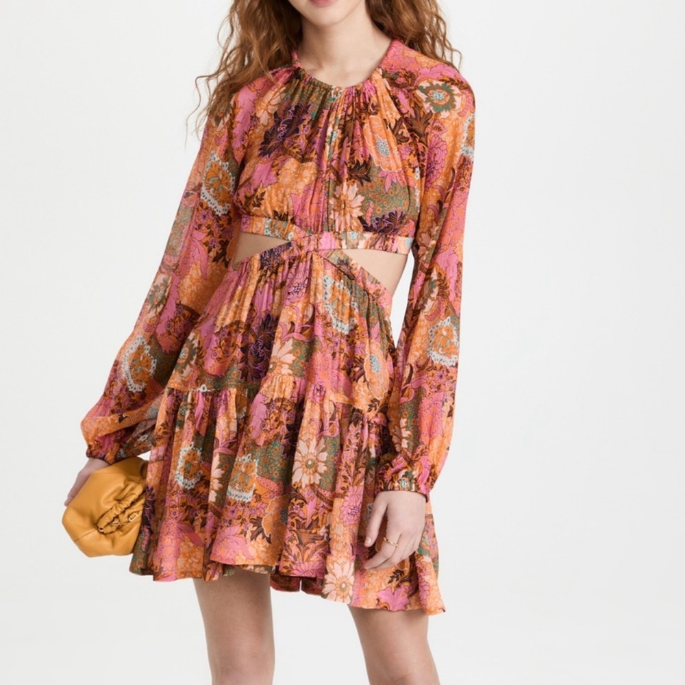 A.L.C. Izzy Side Cutout Floral Silk Mini Dress Pink Orange Women's Size 6